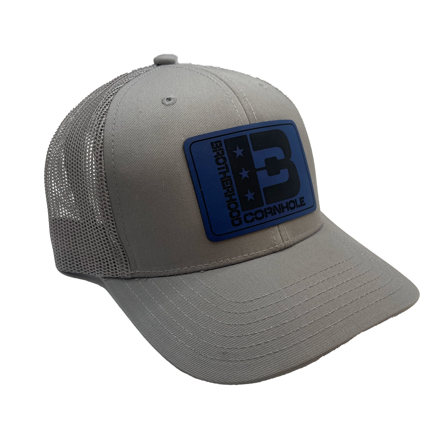 Blue Patch Mesh Back Trucker Snapback Hat (Gray)