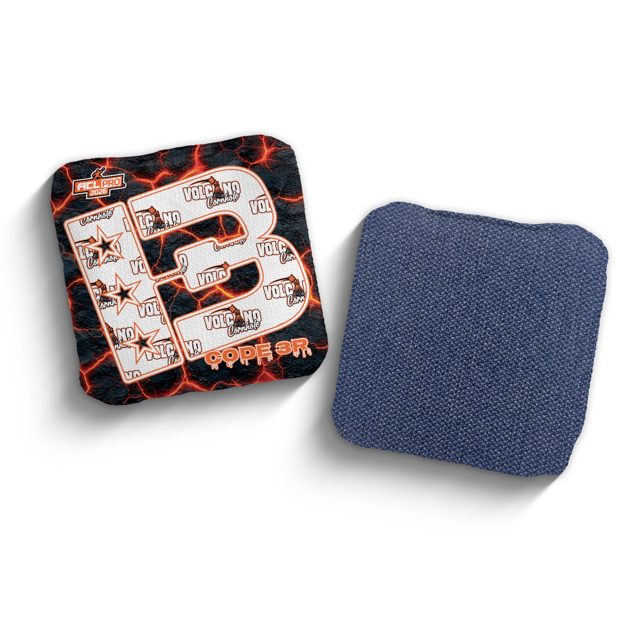 2026 Brotherhood Cornhole Code 3 Volcano Cornhole Collaboration ACL Pro Stamped Cornhole Bags - Brotherhood Cornhole