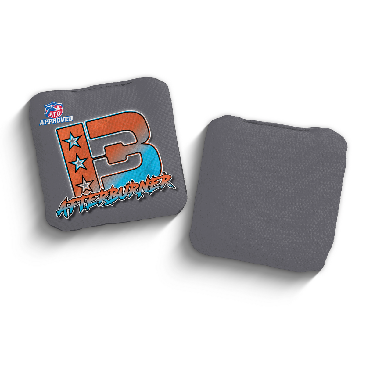 Afterburner Broadcast Orange Cyan ACO Stamped cornhole bags