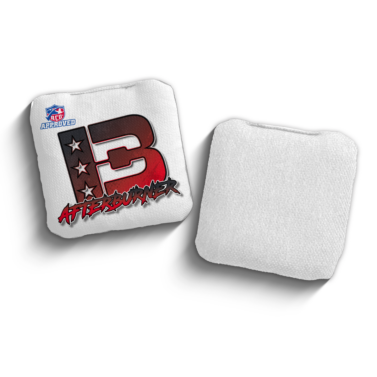 Afterburner Broadcast Red White ACO Stamped cornhole bags