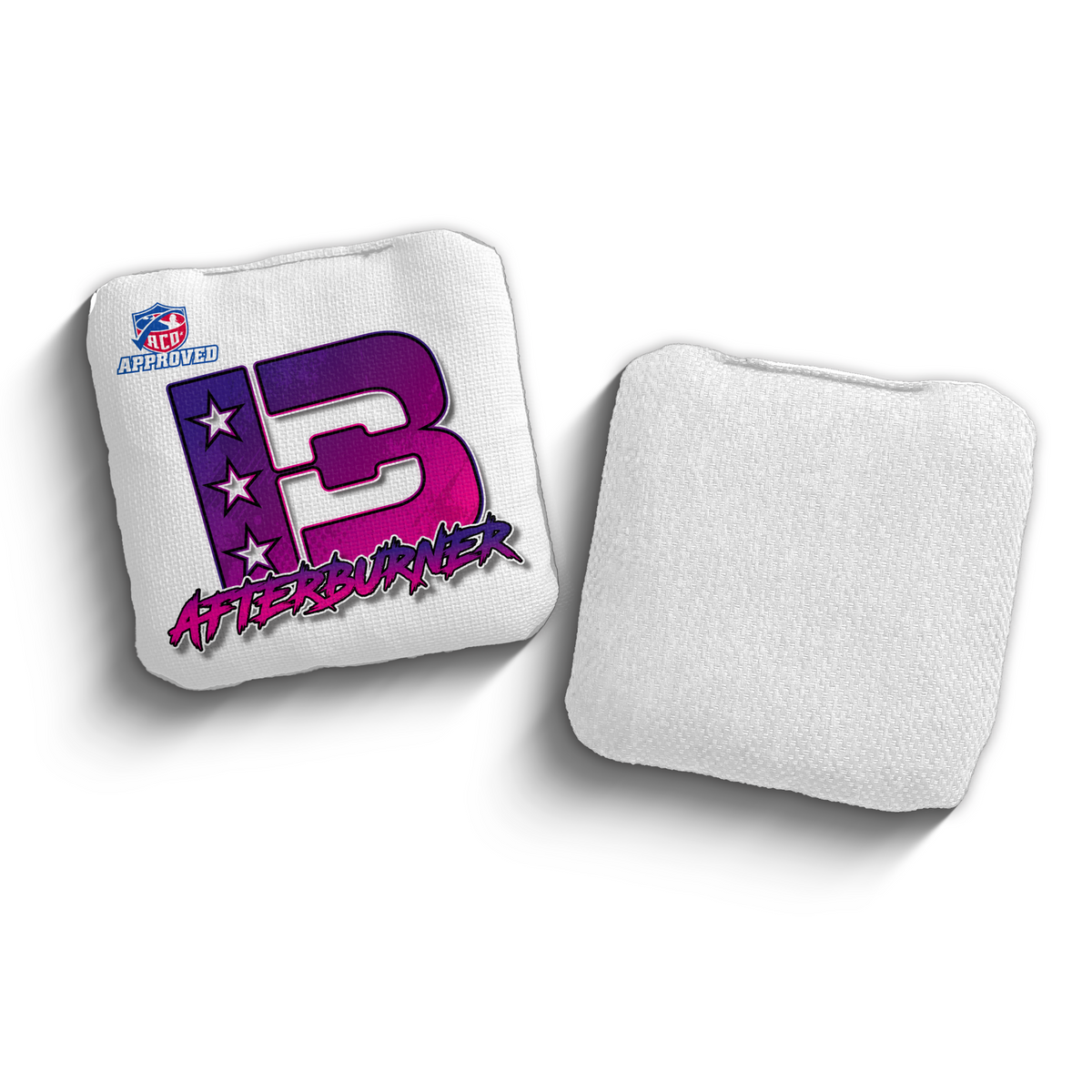 Afterburner Broadcast White Pink ACO Stamped cornhole bags