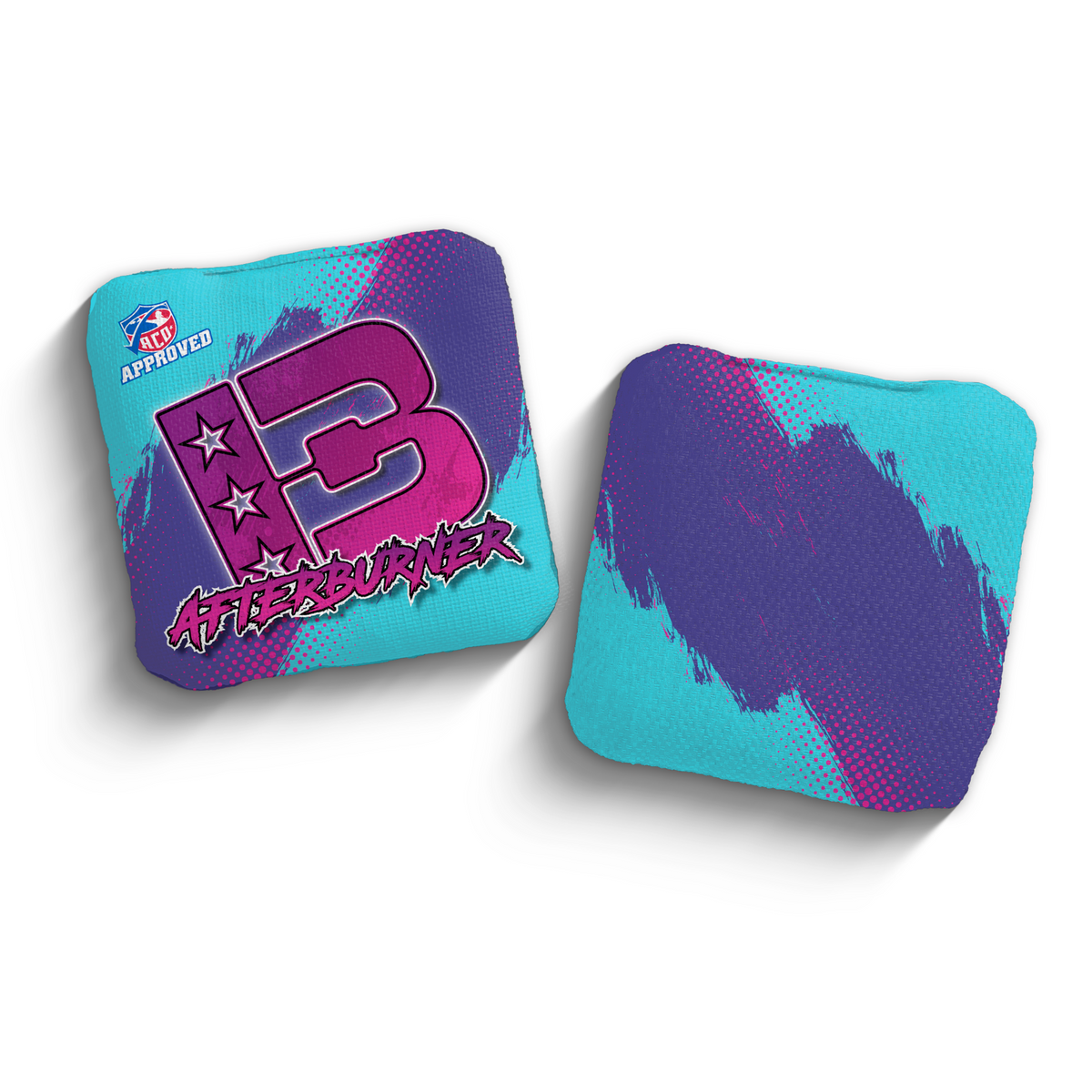 Afterburner Grunge Gradient CYA-PUR ACO Stamped cornhole bags