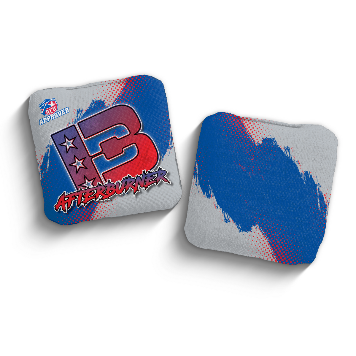 Afterburner Grunge Gradient RED-BLU ACO Stamped cornhole bags