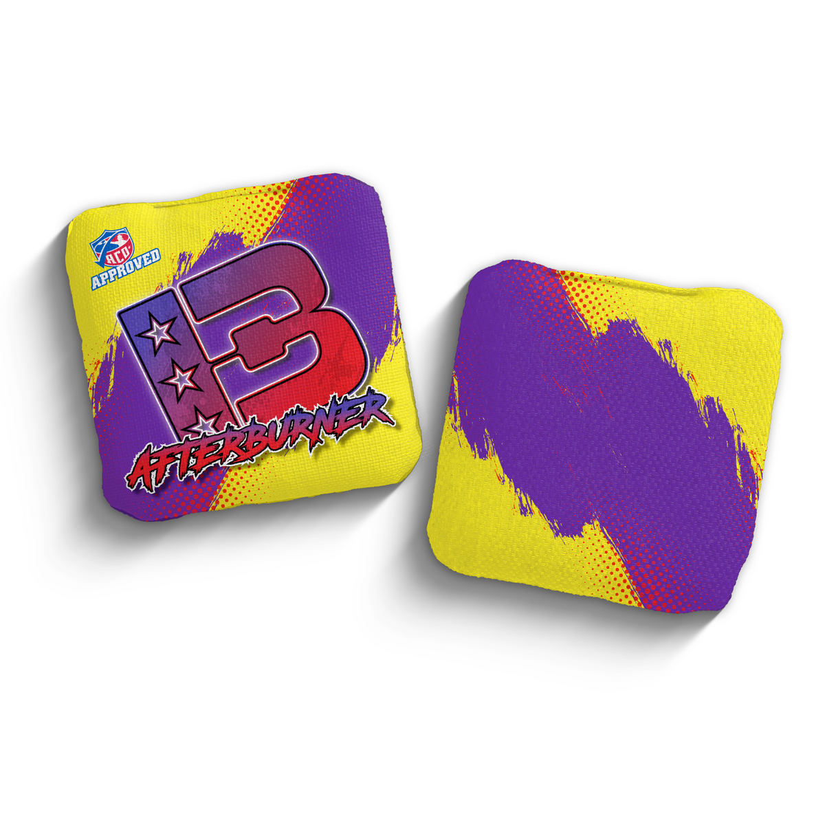 Afterburner Grunge Gradient YEL-PUR ACO Stamped cornhole bags