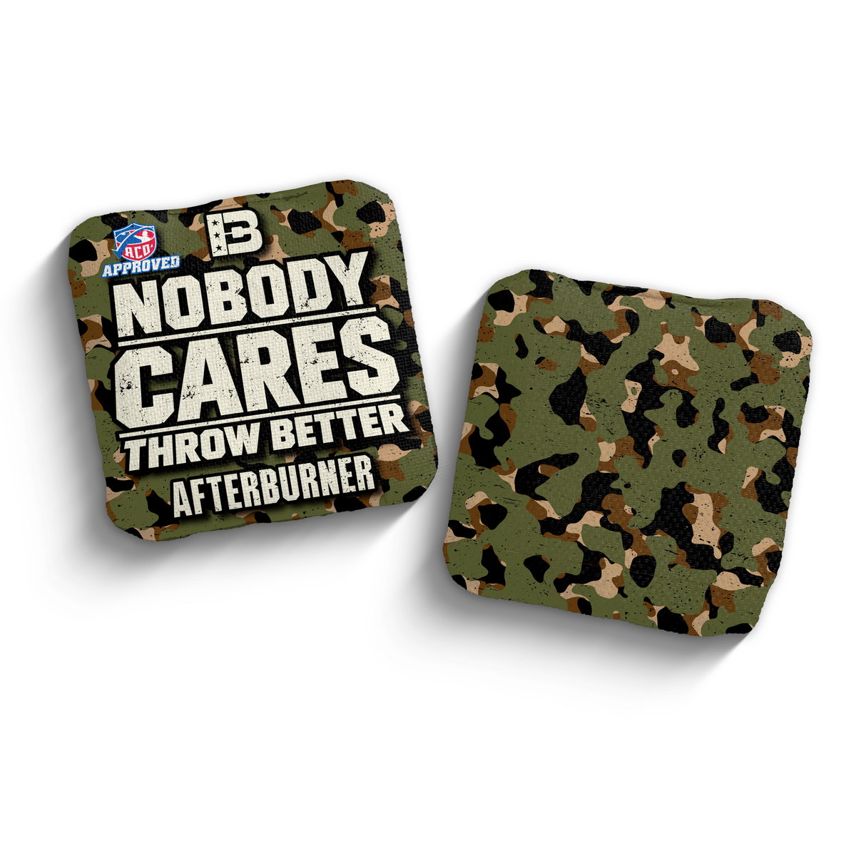 2027 Brotherhood Cornhole Afterburner Nobody Cares Camo Edition ACO Stamped Cornhole Bags - Green