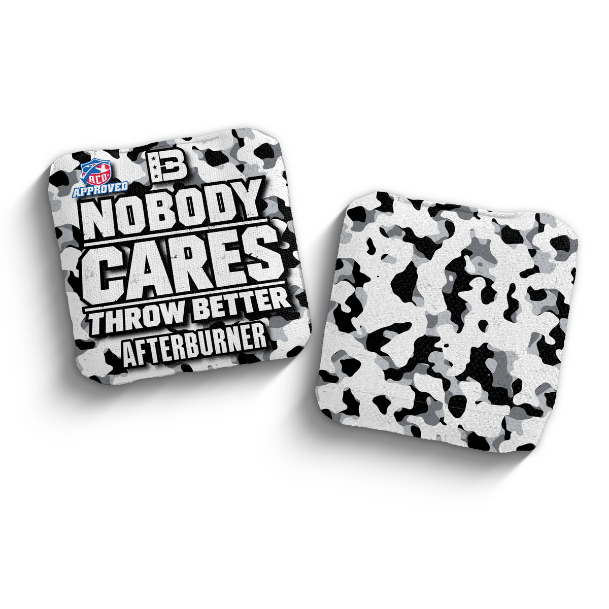 2027 Brotherhood Cornhole Afterburner Nobody Cares Camo Edition ACO Stamped Cornhole Bags - White
