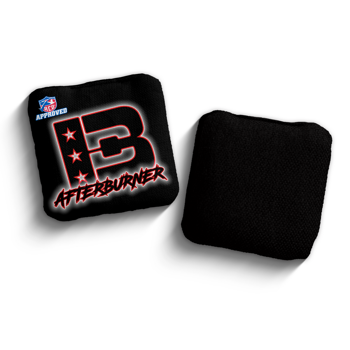 Afterburner Black Outline BLK-RED ACO Stamped cornhole bags