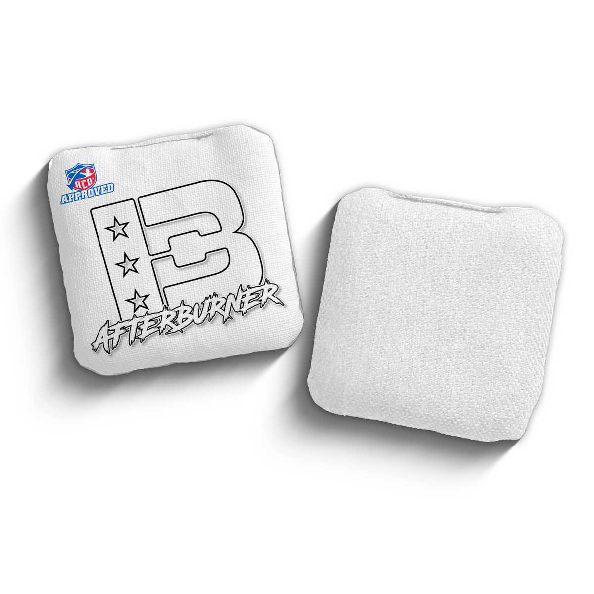 Afterburner White Outline WHI-BLK ACO stamped cornhole bags