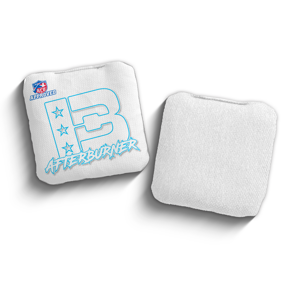 Afterburner White Outline WHI-BLU ACO stamped cornhole bags