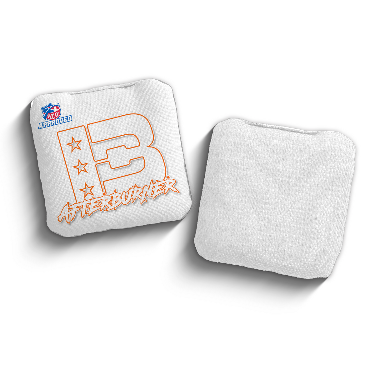 Afterburner White Outline WHI-ORG ACO stamped cornhole bags