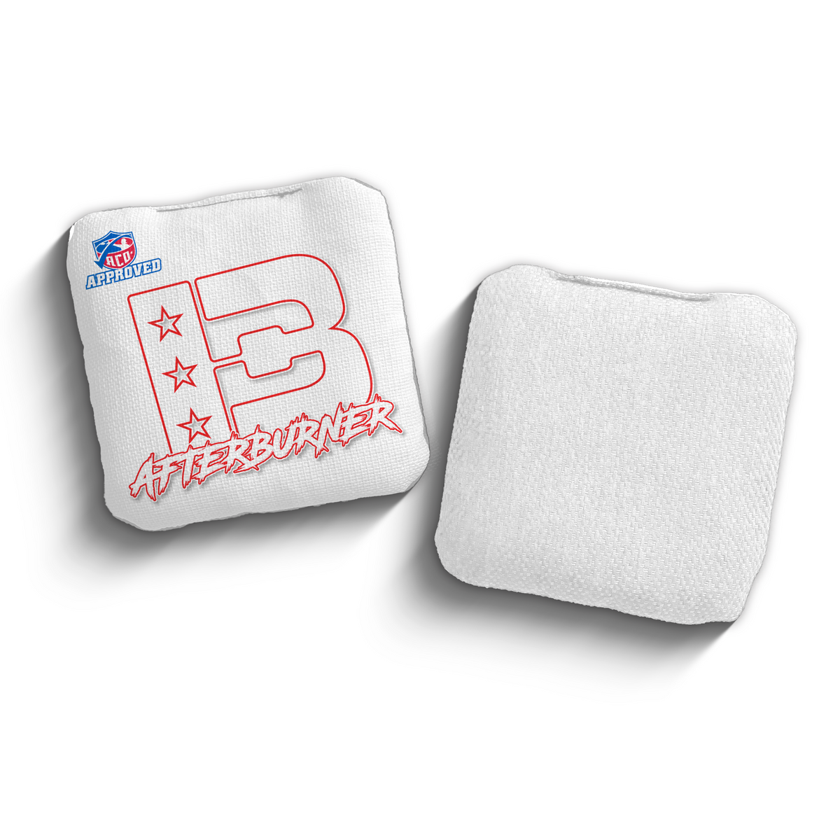 Afterburner White Outline WHI-RED ACO stamped cornhole bags
