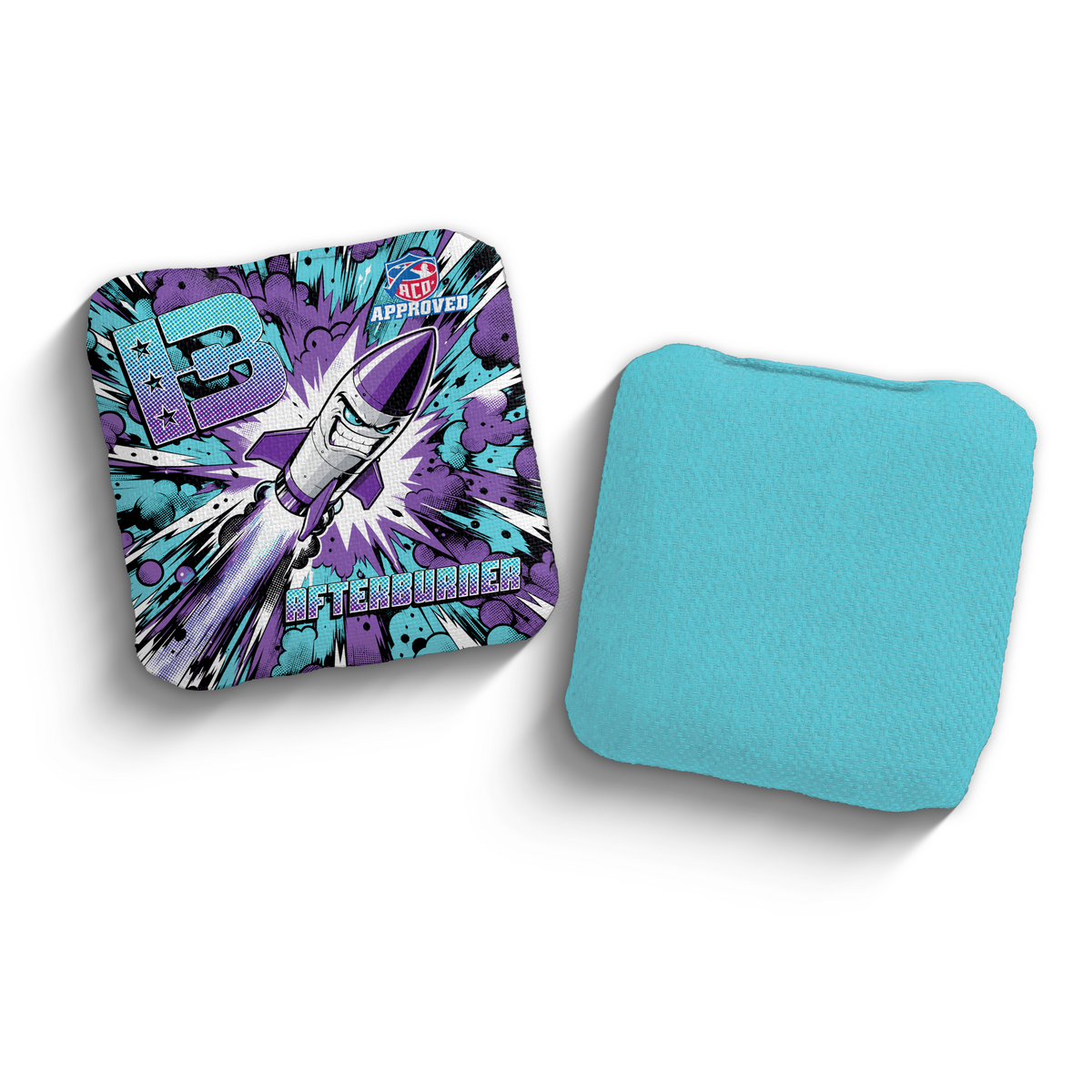 Afterburner Piss Missile Edition ACO Stamped cornhole bags - Aqua