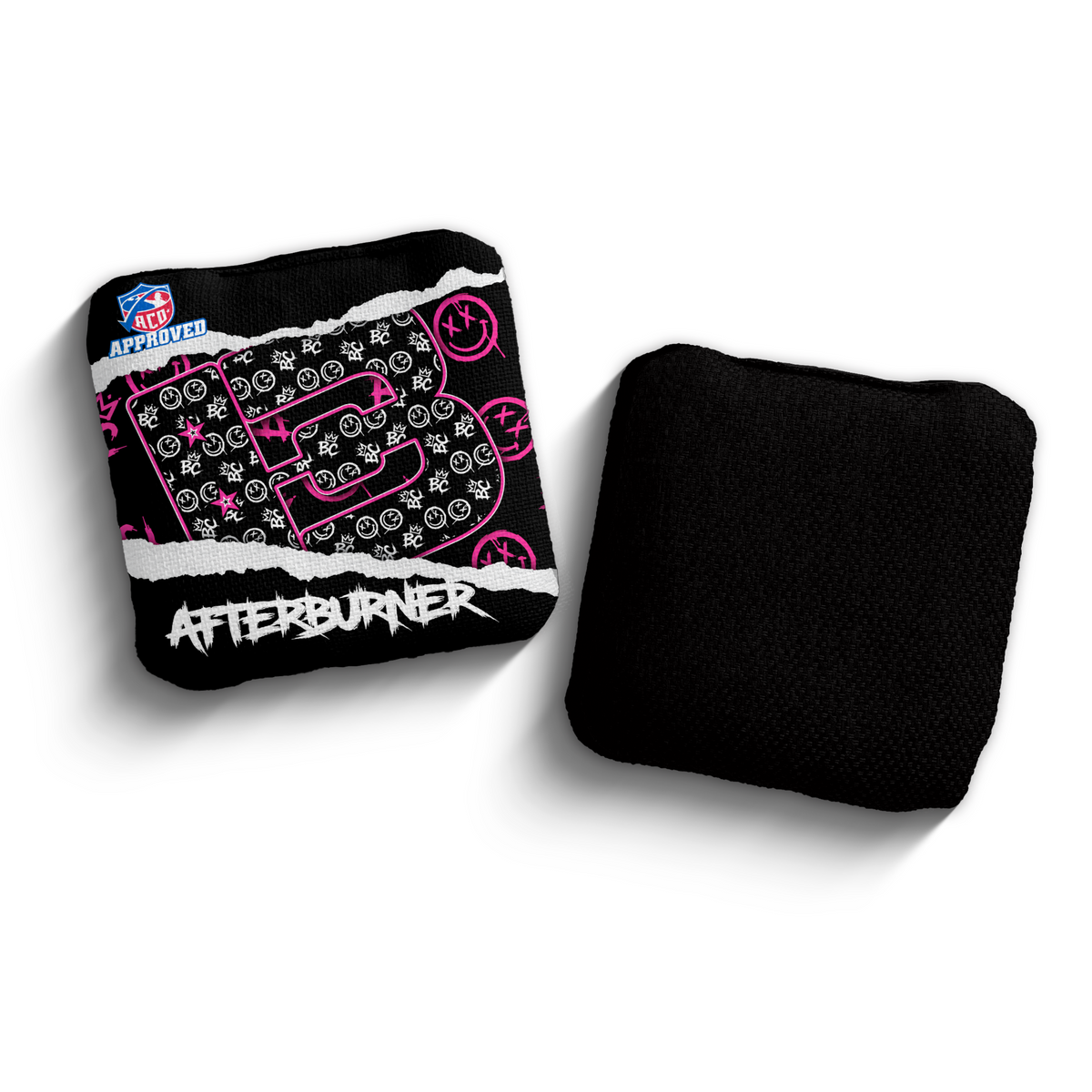 Afterburner Torn Smiles Black ACO stamped cornhole bags