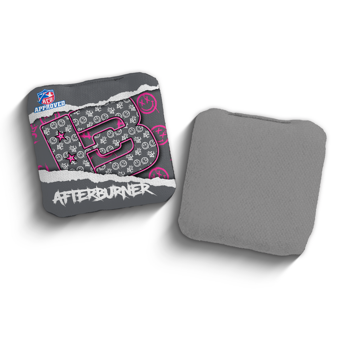Afterburner Torn Smiles Gray ACO stamped cornhole bags