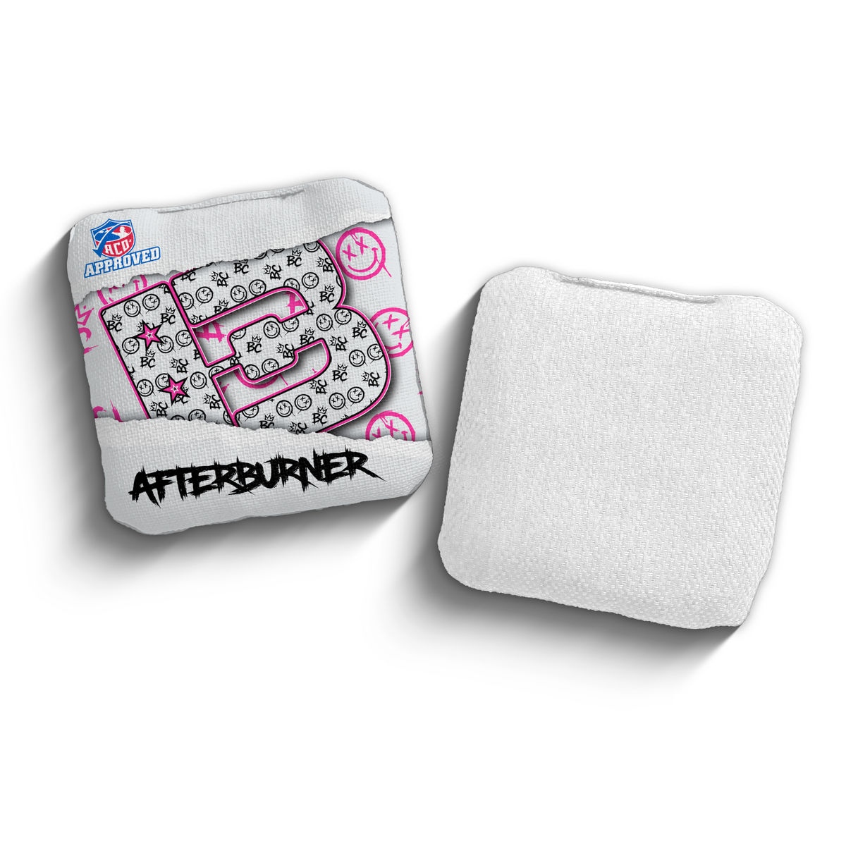 Afterburner Torn Smiles White ACO stamped cornhole bags