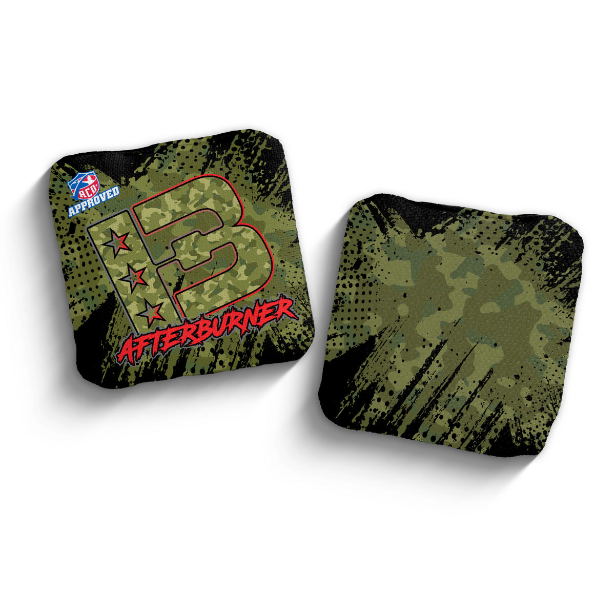 Afterburner Camo Green ACO stamped cornhole bags