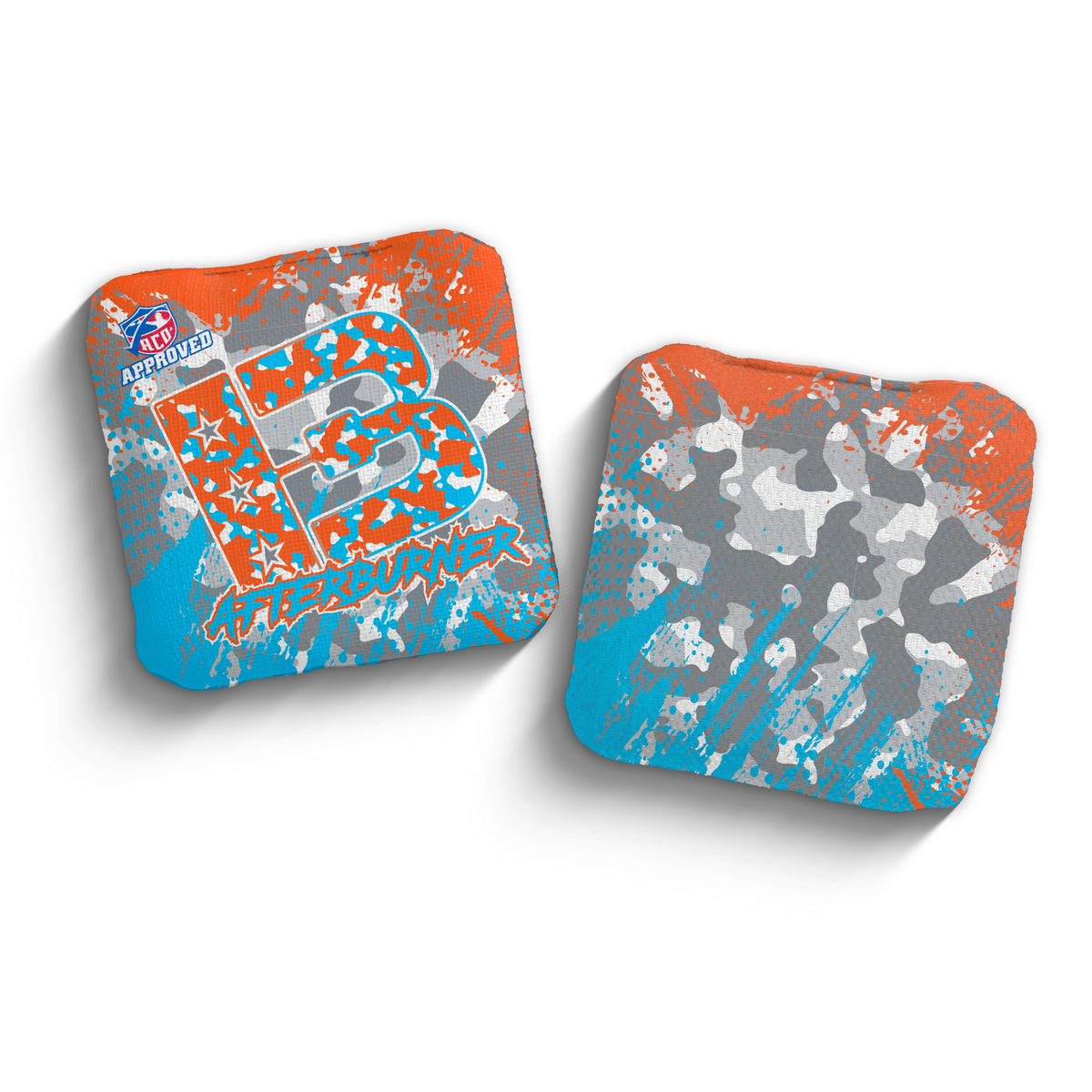 Afterburner Camo Orange ACO stamped cornhole bags