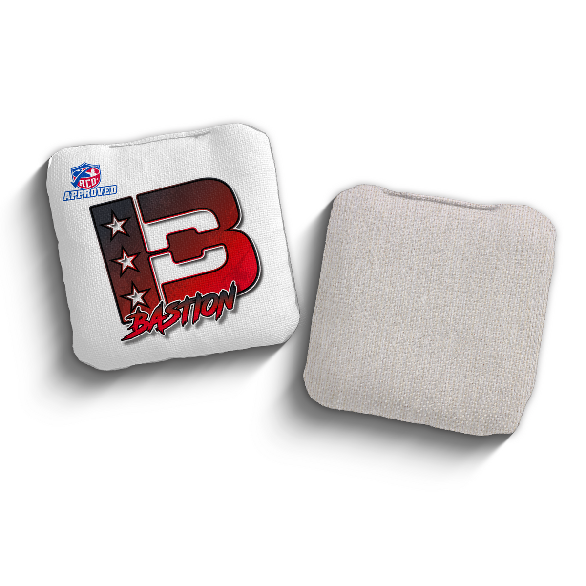 Bastion Broadcast Red White ACO Stamped cornhole bags