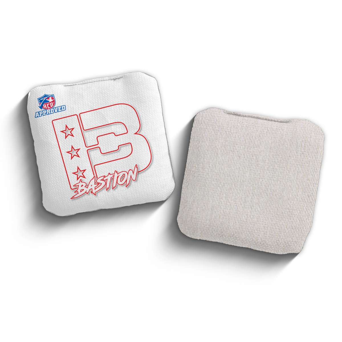Bastion White Outline WHI-RED ACO stamped cornhole bags