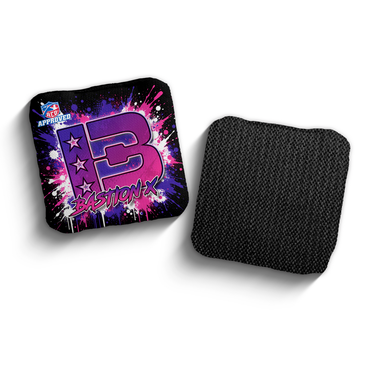 Bastion X Splatter Black Pink ACO stamped cornhole bags