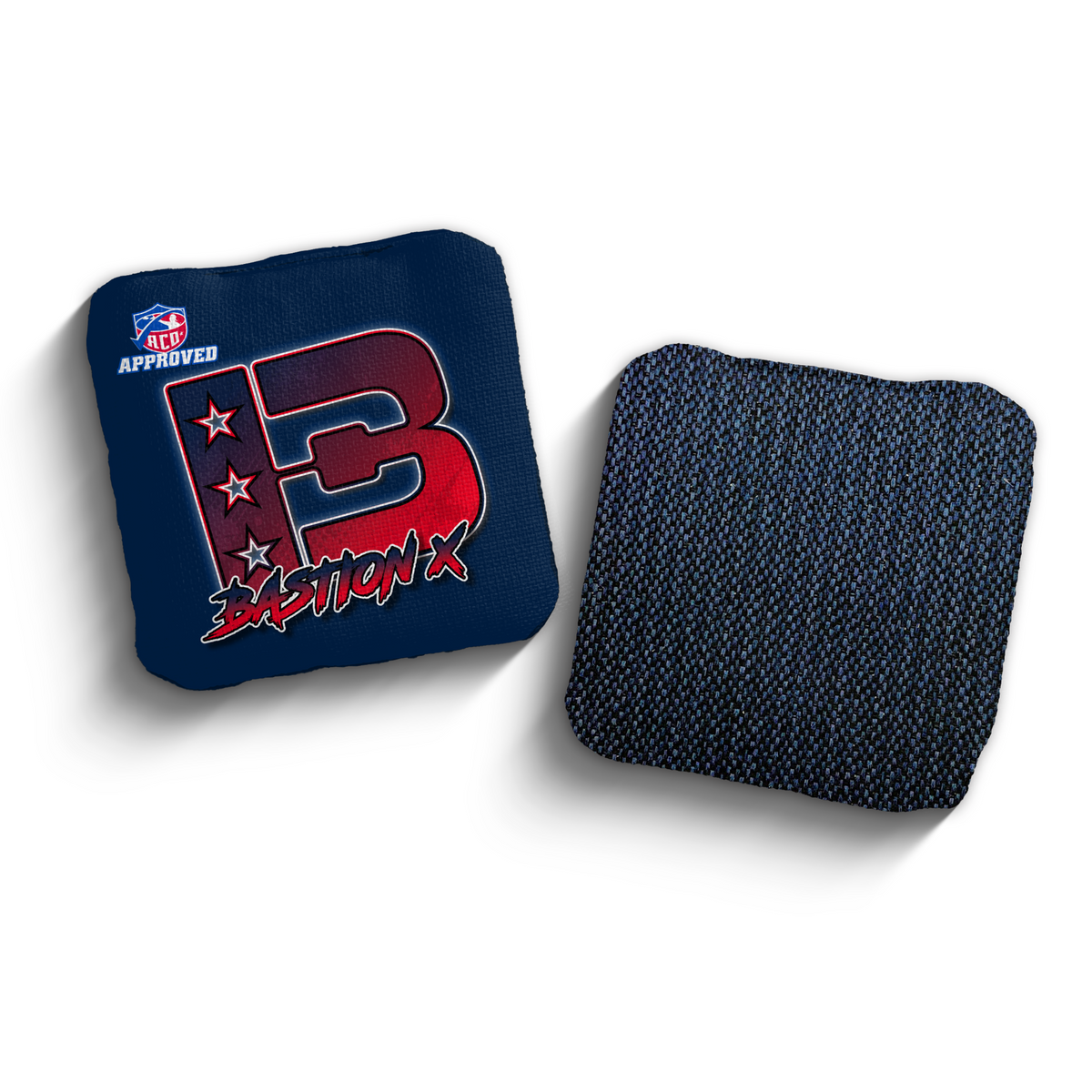 Bastion X Broadcast Red Blue ACO Stamped cornhole bags