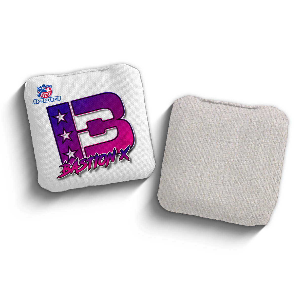Bastion X Broadcast White Pink ACO Stamped cornhole bags