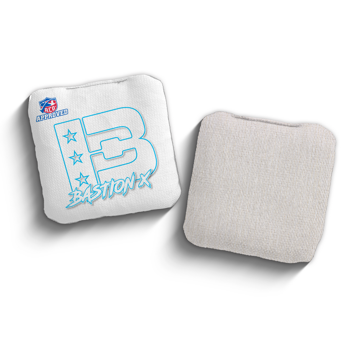 Bastion X White Outline WHI-BLU ACO stamped cornhole bags