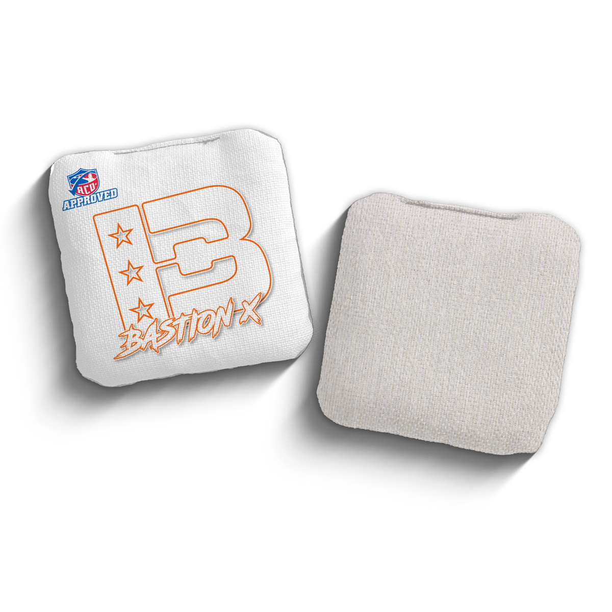 Bastion X White Outline WHI-ORG ACO stamped cornhole bags