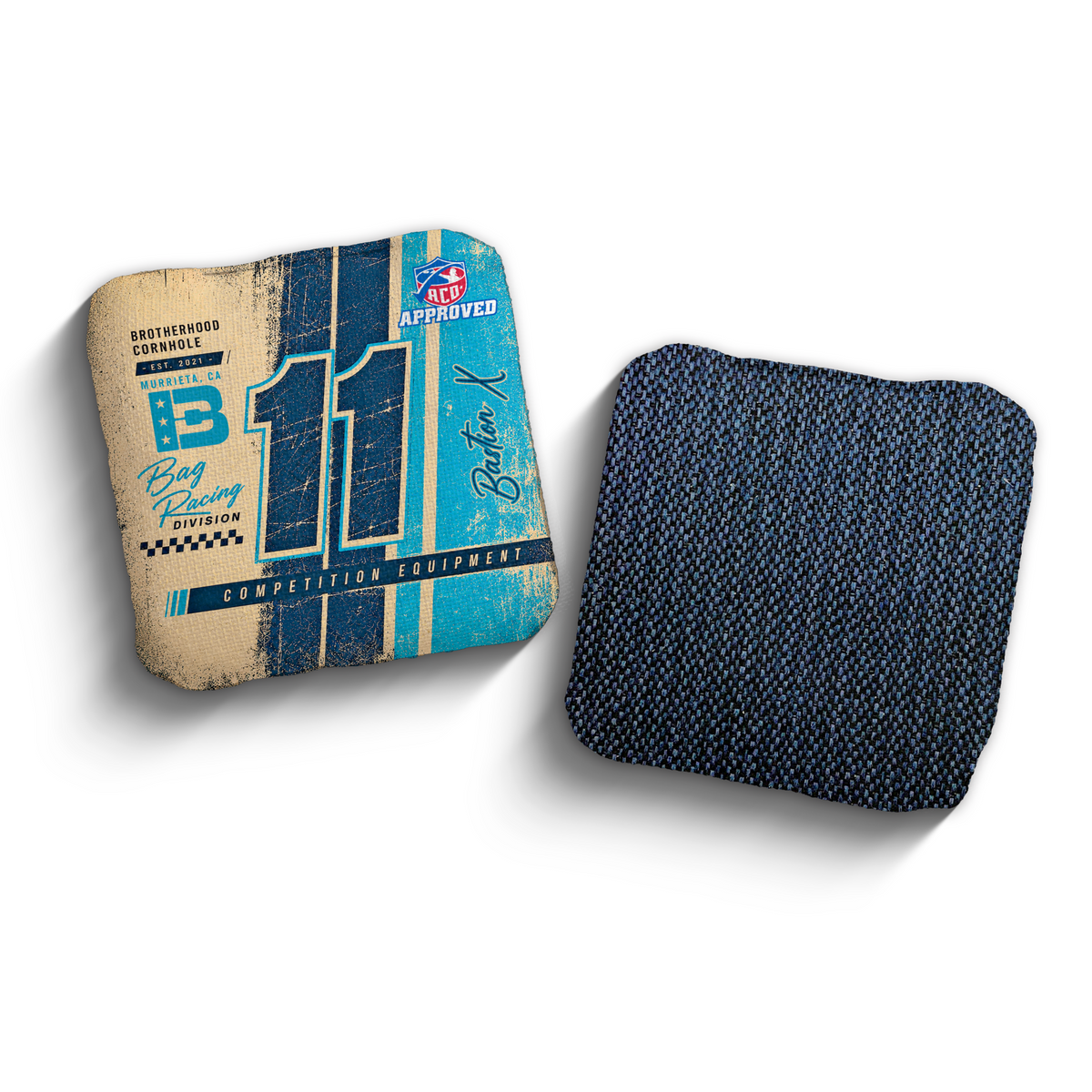 Bastion X Pole Position Blue ACO stamped cornhole bags