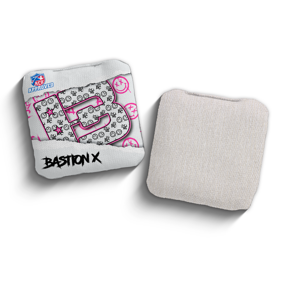 Bastion X Torn Smiles White ACO stamped cornhole bags