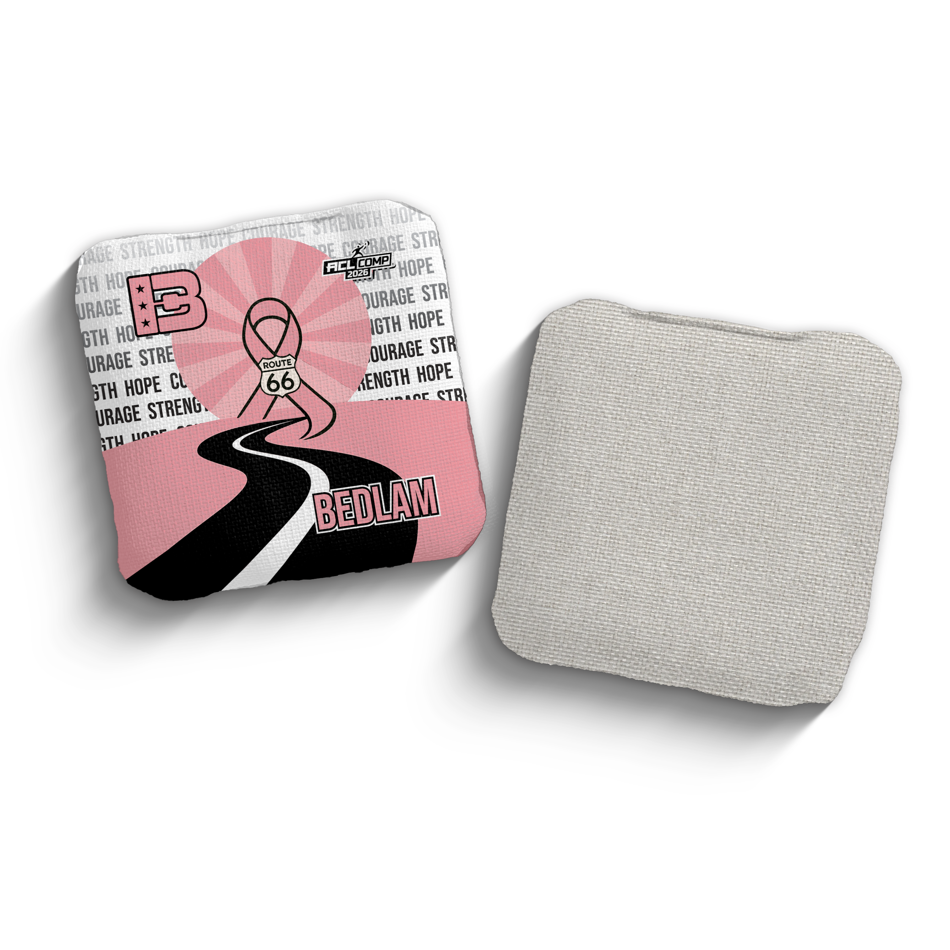 2026 Brotherhood Cornhole Bedlam Route 66 Breast Cancer Awareness Collaboration ACL Pro Stamped Cornhole Bags