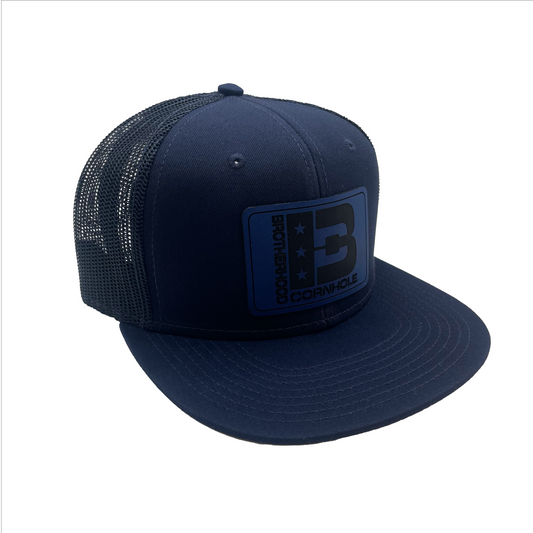 Blue Patch Mid Profile Mesh Back Trucker Snapback Hat (Blue)