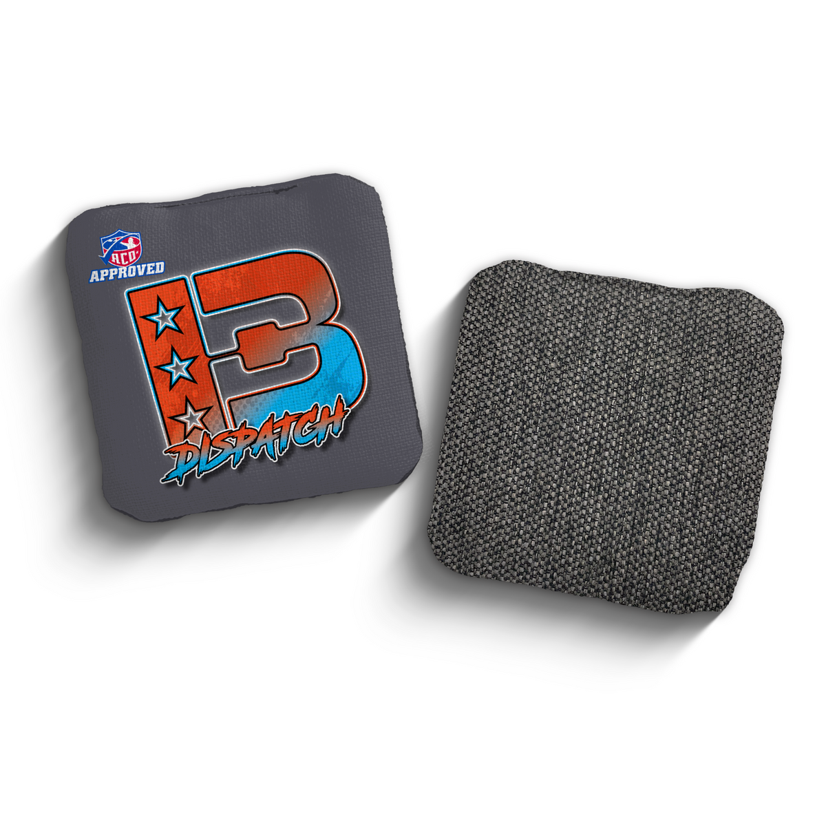 Dispatch Broadcast Orange Cyan ACO Stamped cornhole bags