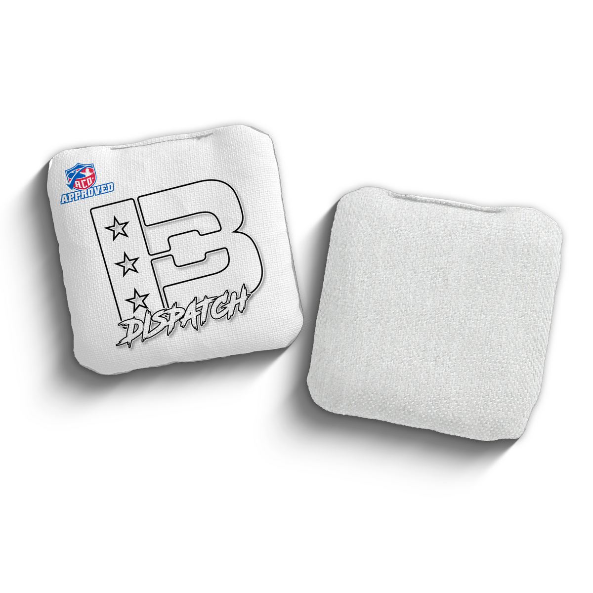 Dispatch White Outline WHI-BLK ACO stamped cornhole bags
