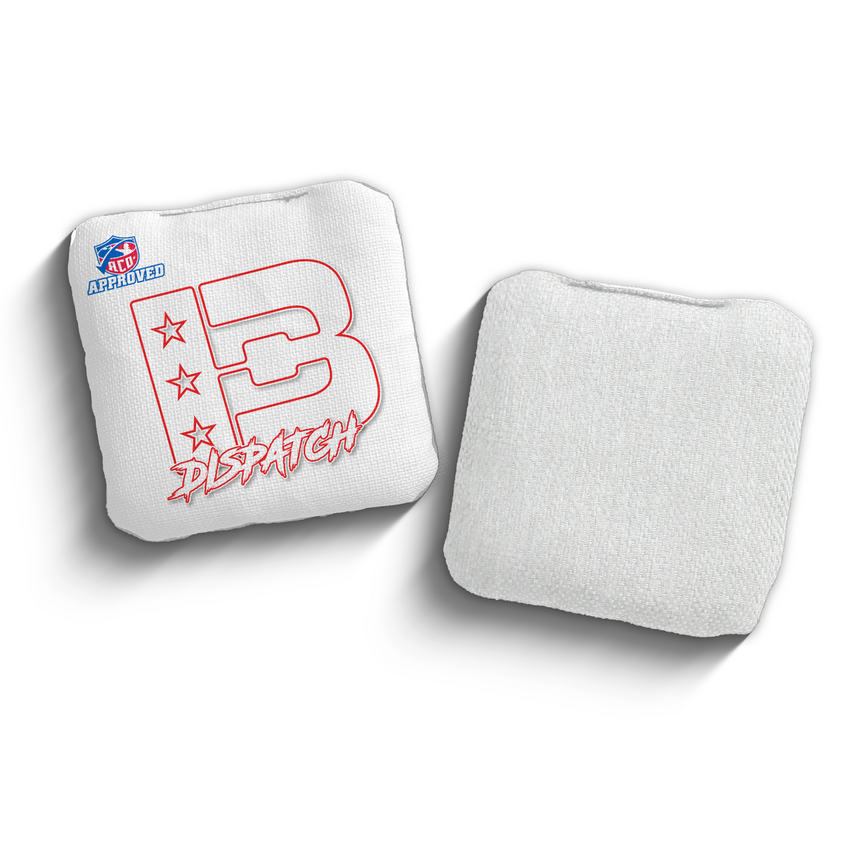Dispatch White Outline WHI-RED ACO stamped cornhole bags