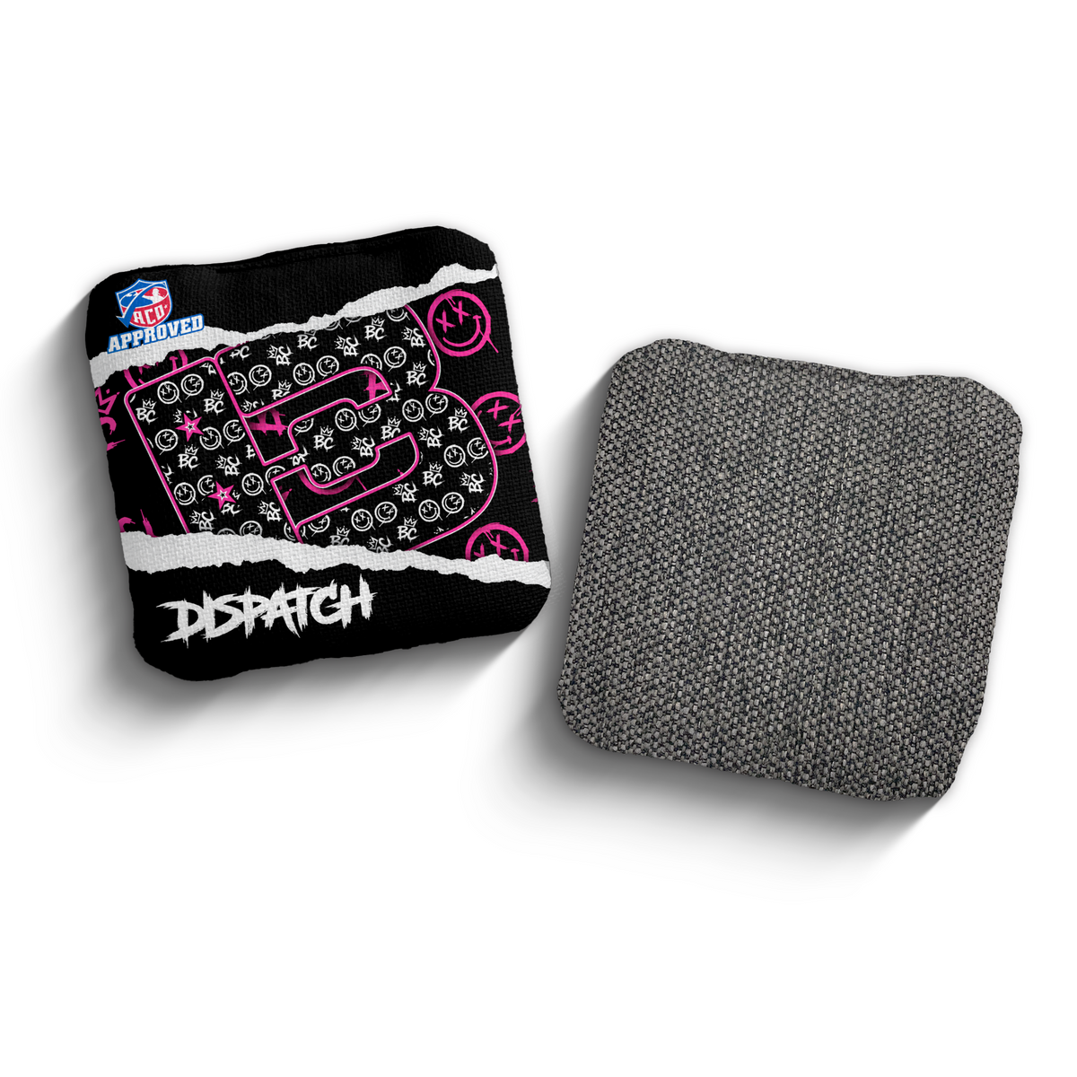 Dispatch Torn Smiles Black ACO stamped cornhole bags