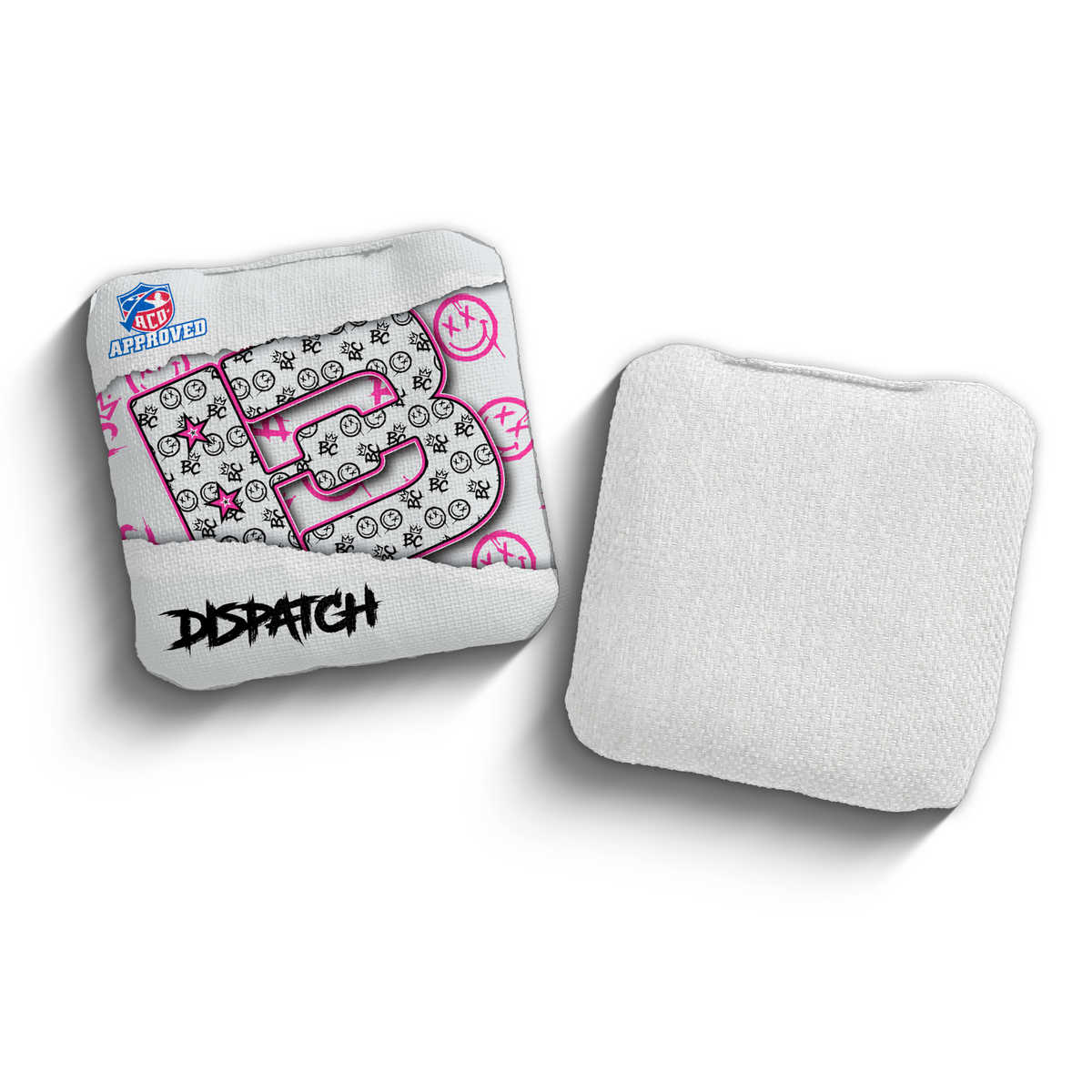 Dispatch Torn Smiles White ACO stamped cornhole bags