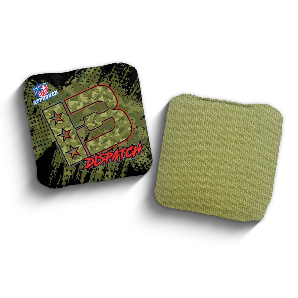 Dispatch Camo Green ACO stamped cornhole bags