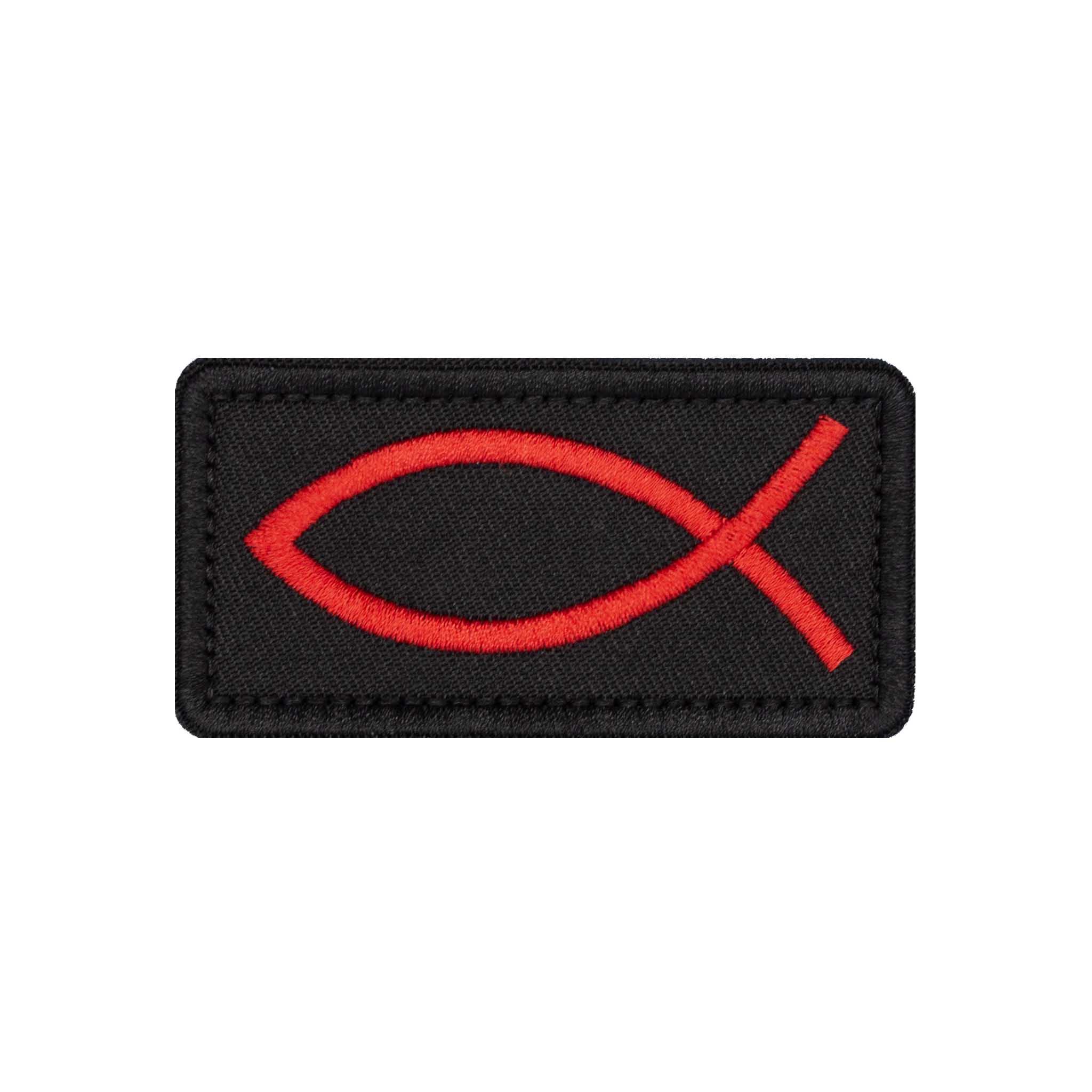 Red Ichthus Fish Embroidered Velcro Patch