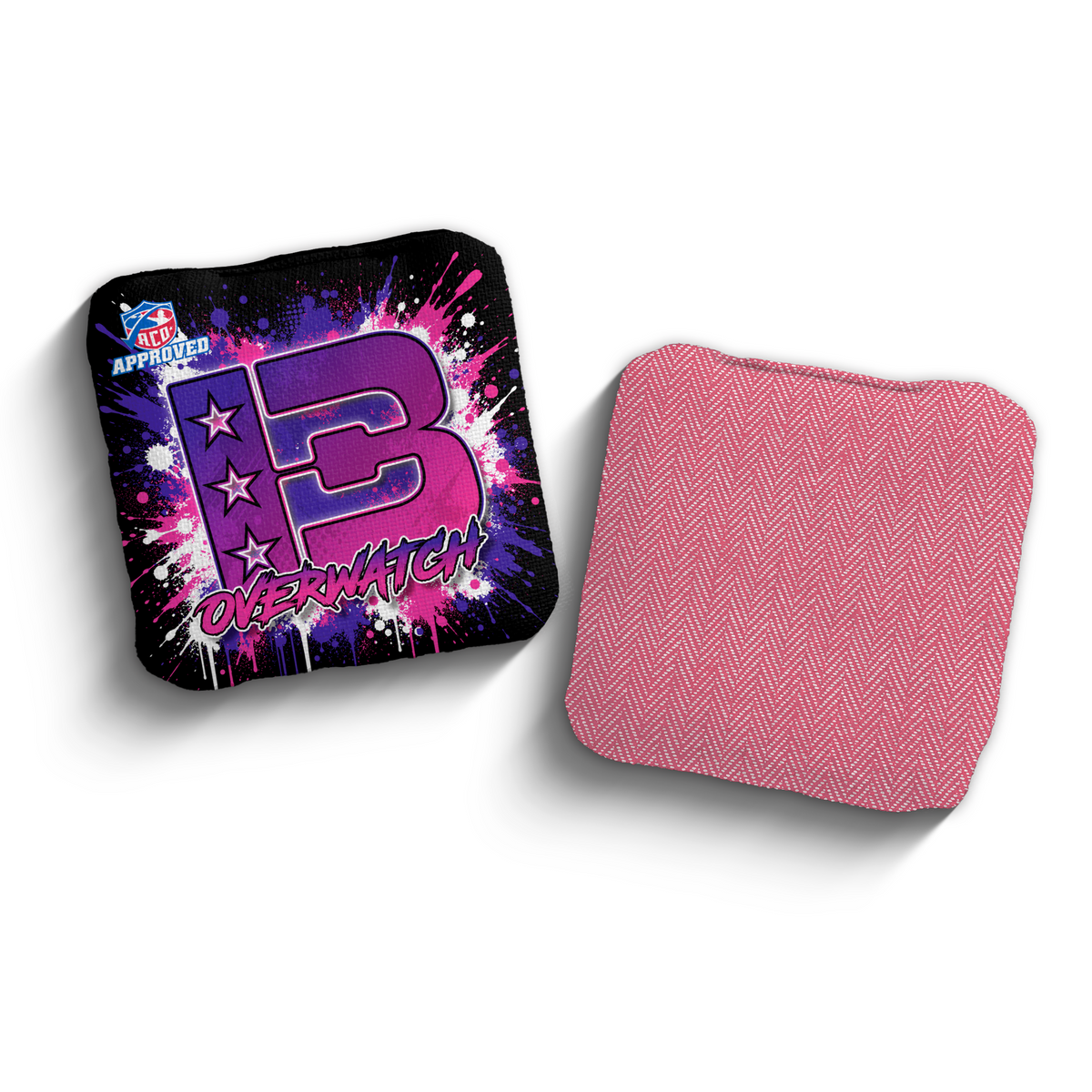 Overwatch Splatter Black Pink ACO stamped cornhole bags