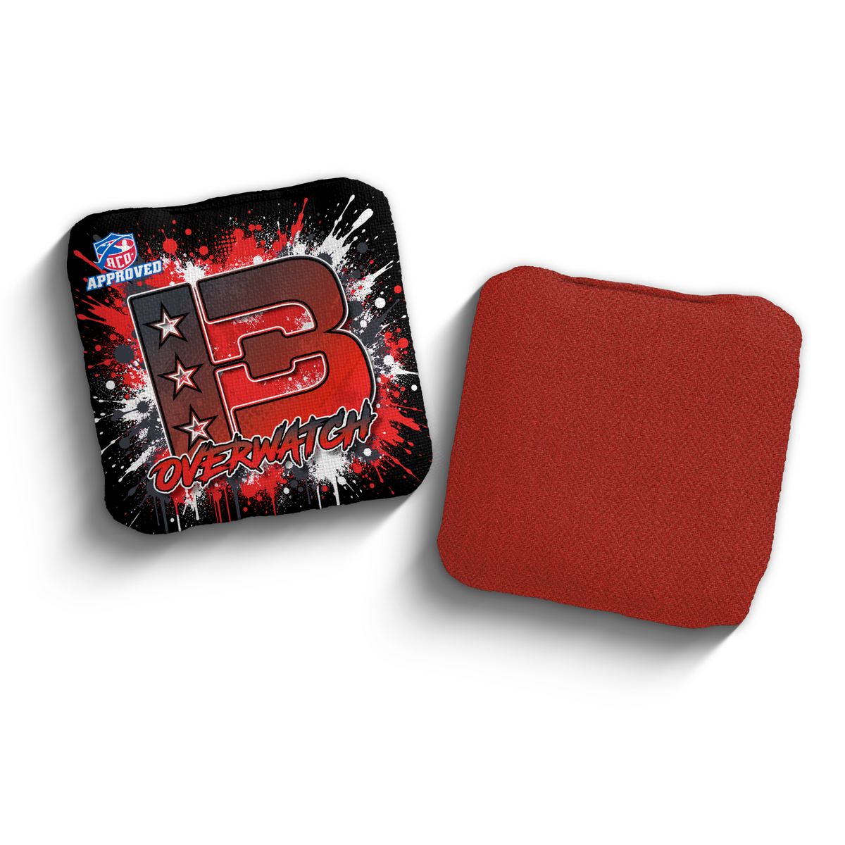 Overwatch Splatter Black Red ACO stamped cornhole bags
