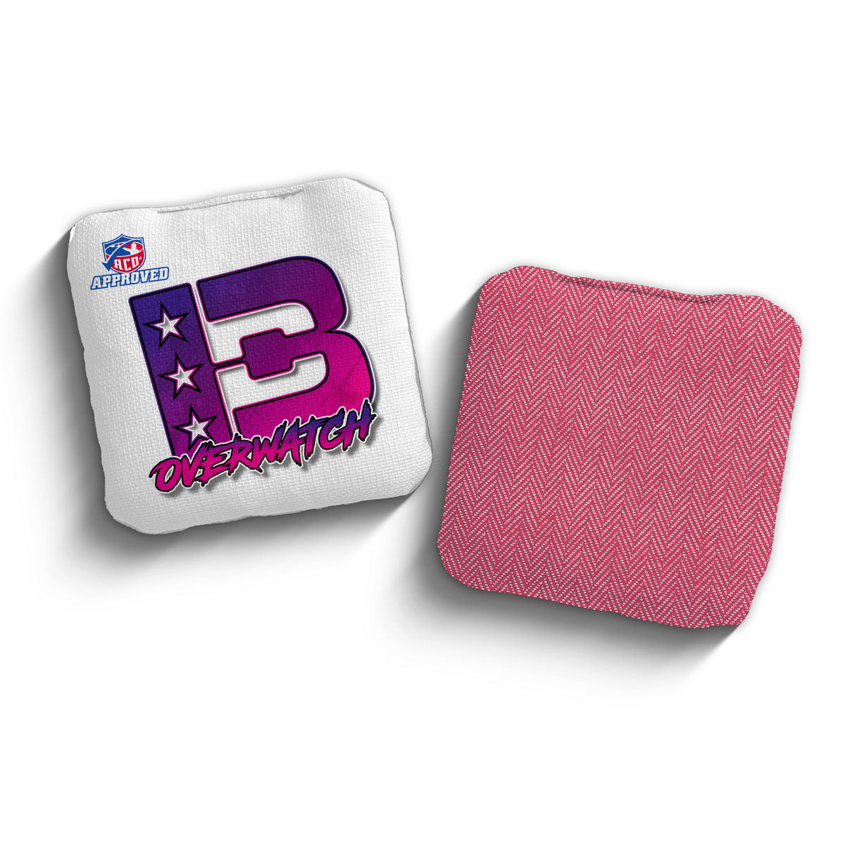 Overwatch Broadcast White Pink ACO Stamped cornhole bags