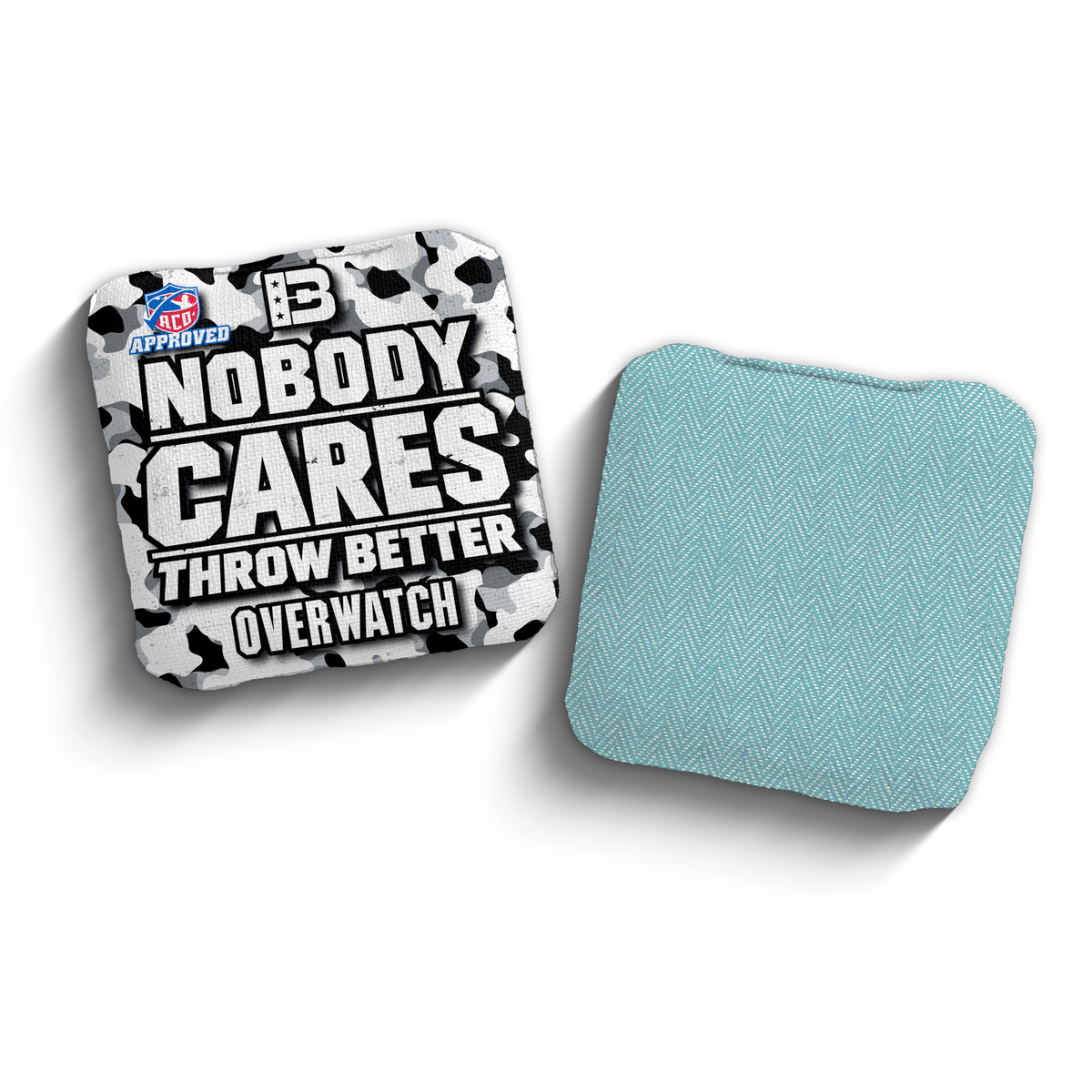 2027 Brotherhood Cornhole Overwatch Nobody Cares Camo Edition ACO Stamped Cornhole Bags - White