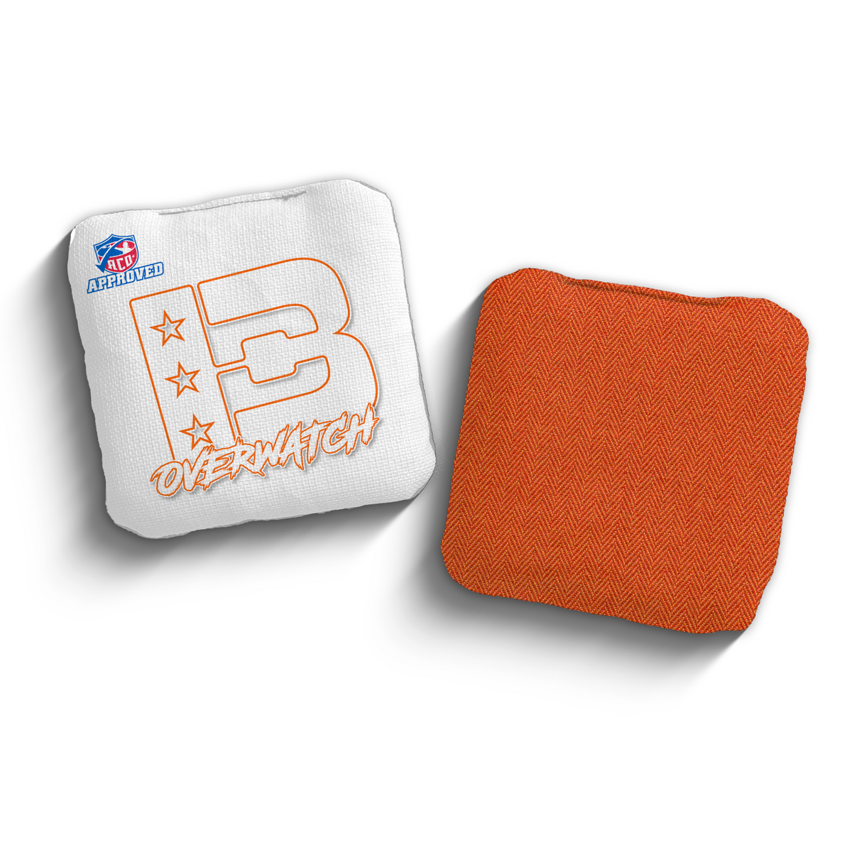 Overwatch White Outline WHI-ORG ACO stamped cornhole bags