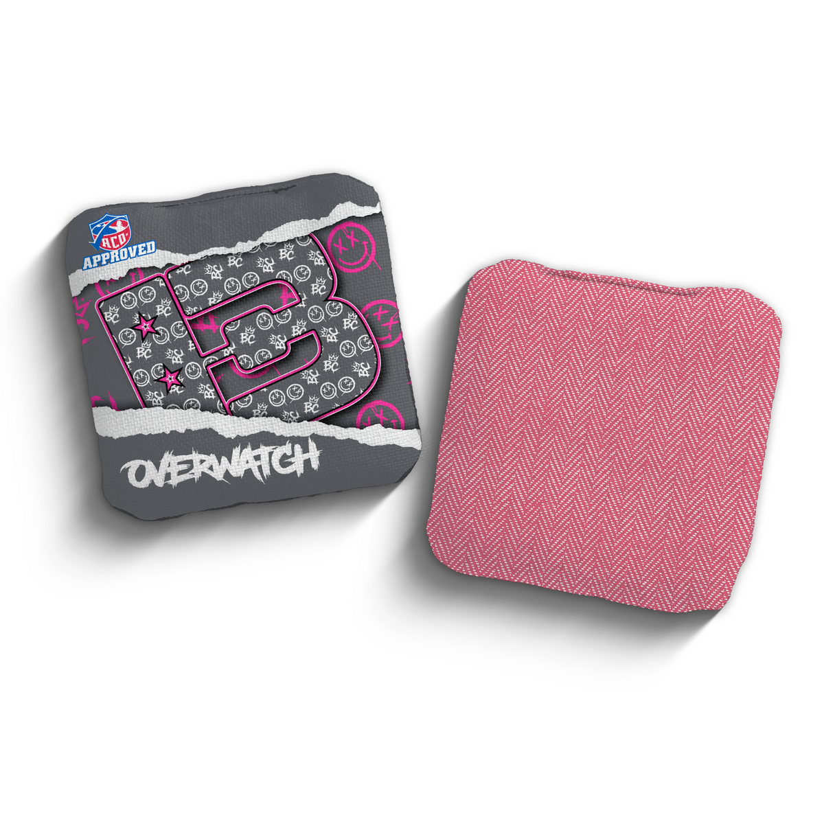 Overwatch Torn Smiles Gray ACO stamped cornhole bags