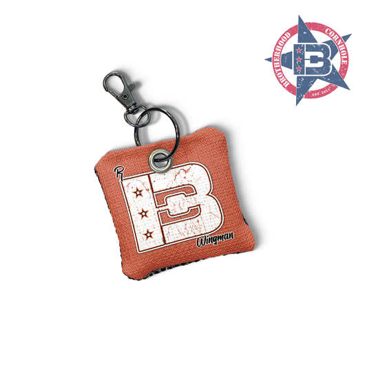 Brotherhood Cornhole Broadcast Orange Wingman Edition Key Chain