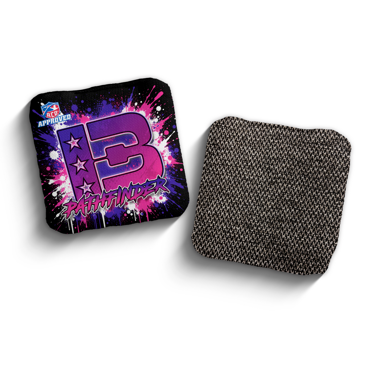 Pathfinder Splatter Black Pink ACO stamped cornhole bags