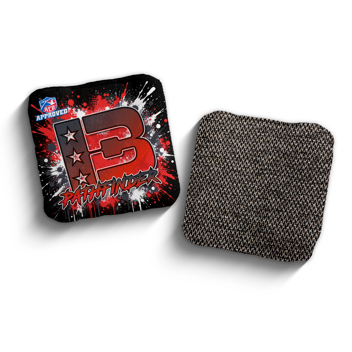 Pathfinder Splatter Black Red ACO stamped cornhole bags