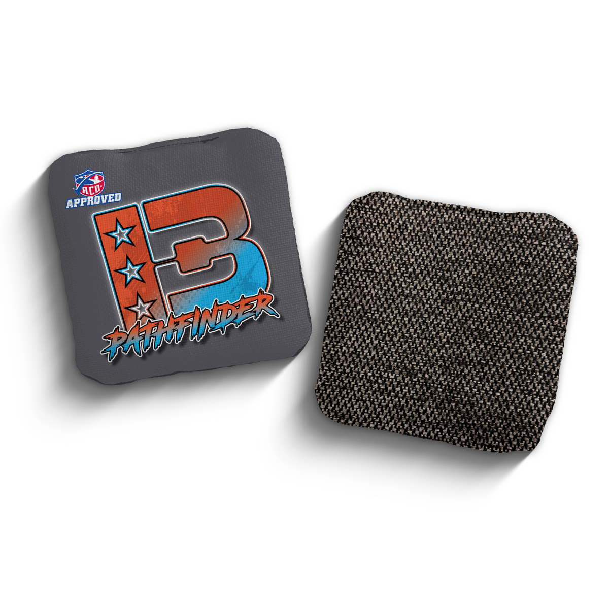 Pathfinder Broadcast Orange Cyan ACO Stamped cornhole bags