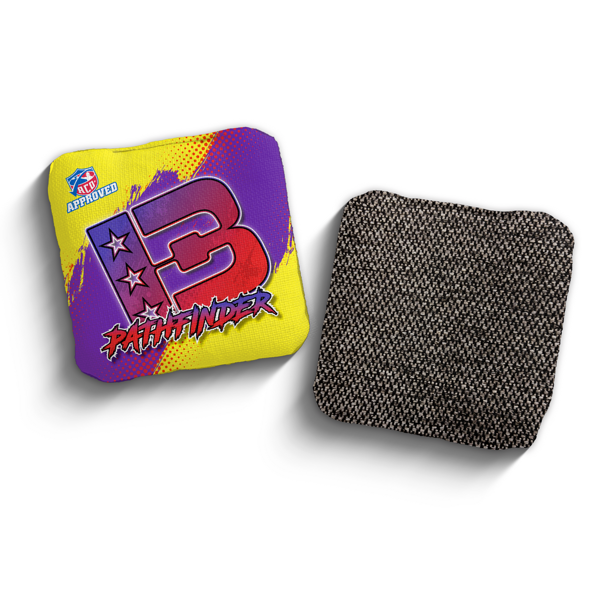 Pathfinder Grunge Gradient YEL-PUR ACO Stamped cornhole bags